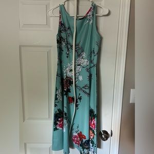 Flowery Teal dress with belt (Medium)